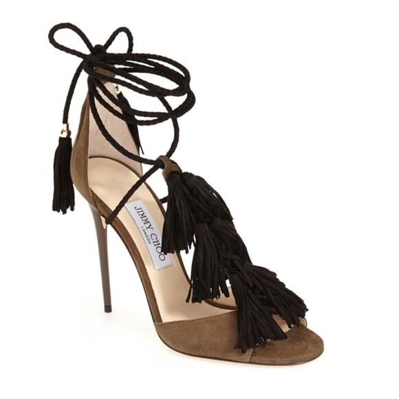 Jimmy Choo Shoes - Jimmy Choo Size 6.5 Mindy Suede Fringe Accent Tassel Stiletto Heels